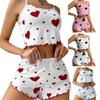 Women's Pajamas Set Sleepwear 2 PCS Short Tank Tops and Shorts White Ventilate Soft Casual Love Printing