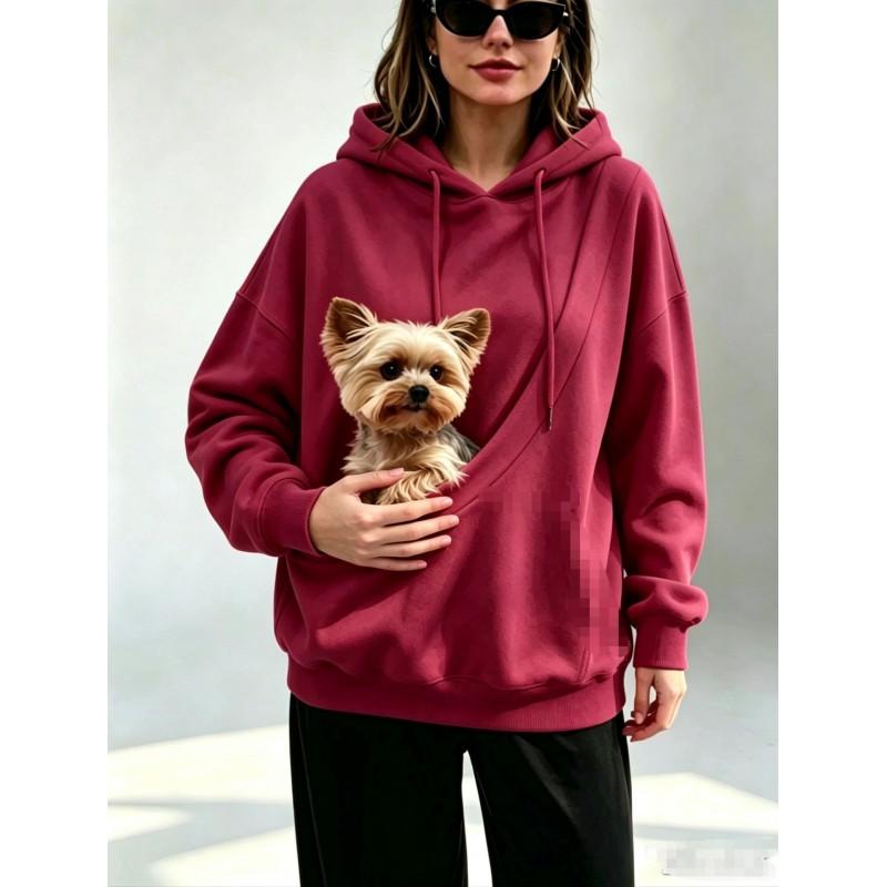 Womens Oversized Hooded Sweatshirt With Front Pocket Small Dogs - 3D Print Loose Fit Long Sleeve