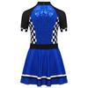 Kids Halloween Racing Costume Mock Neck Short Sleeve Back Zipper Checkerboard Sequins Dress Built-in Underwear for Theme Party