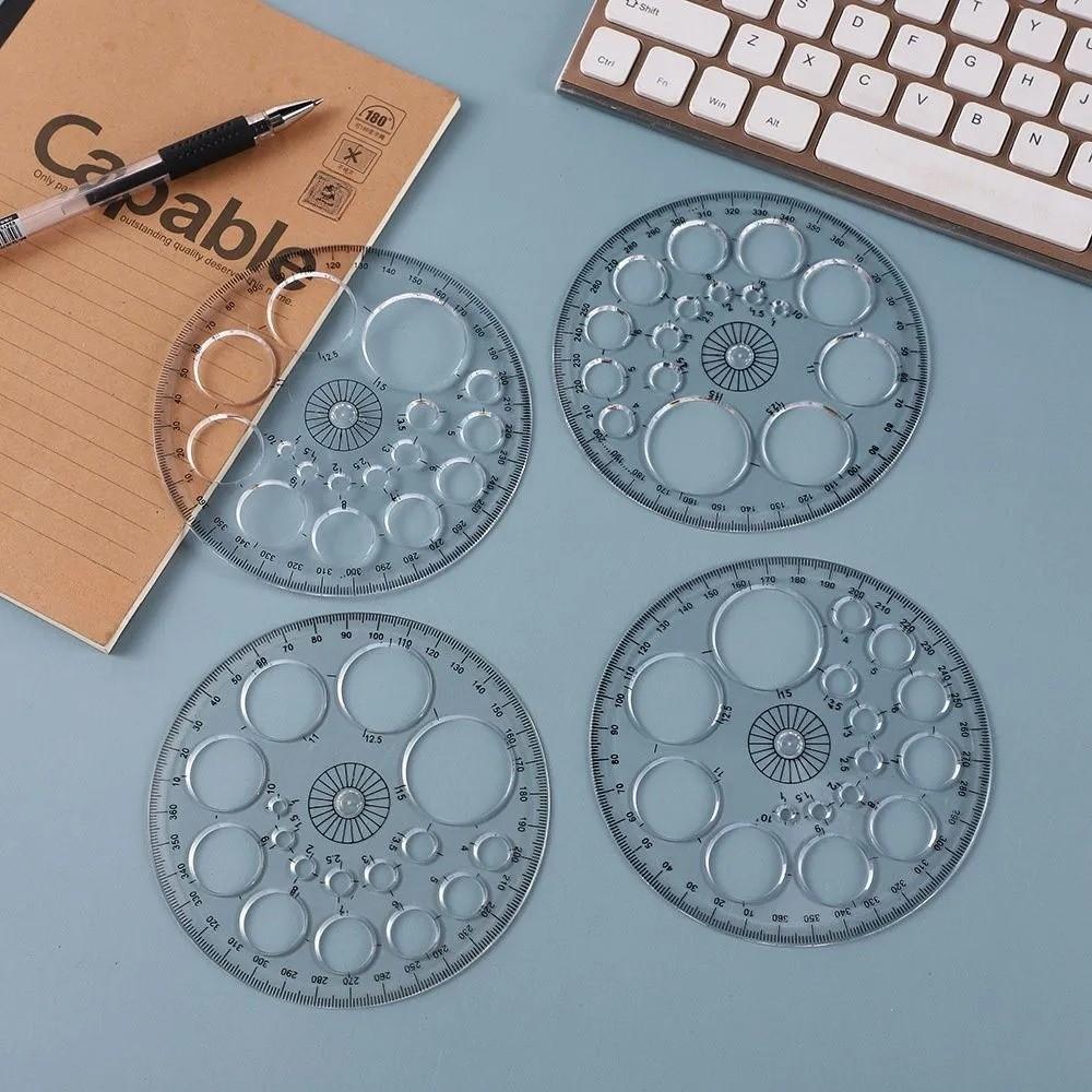 Transparent Plastic Ruler Template Circular Scale Geometric Template Ruler Student Stationery