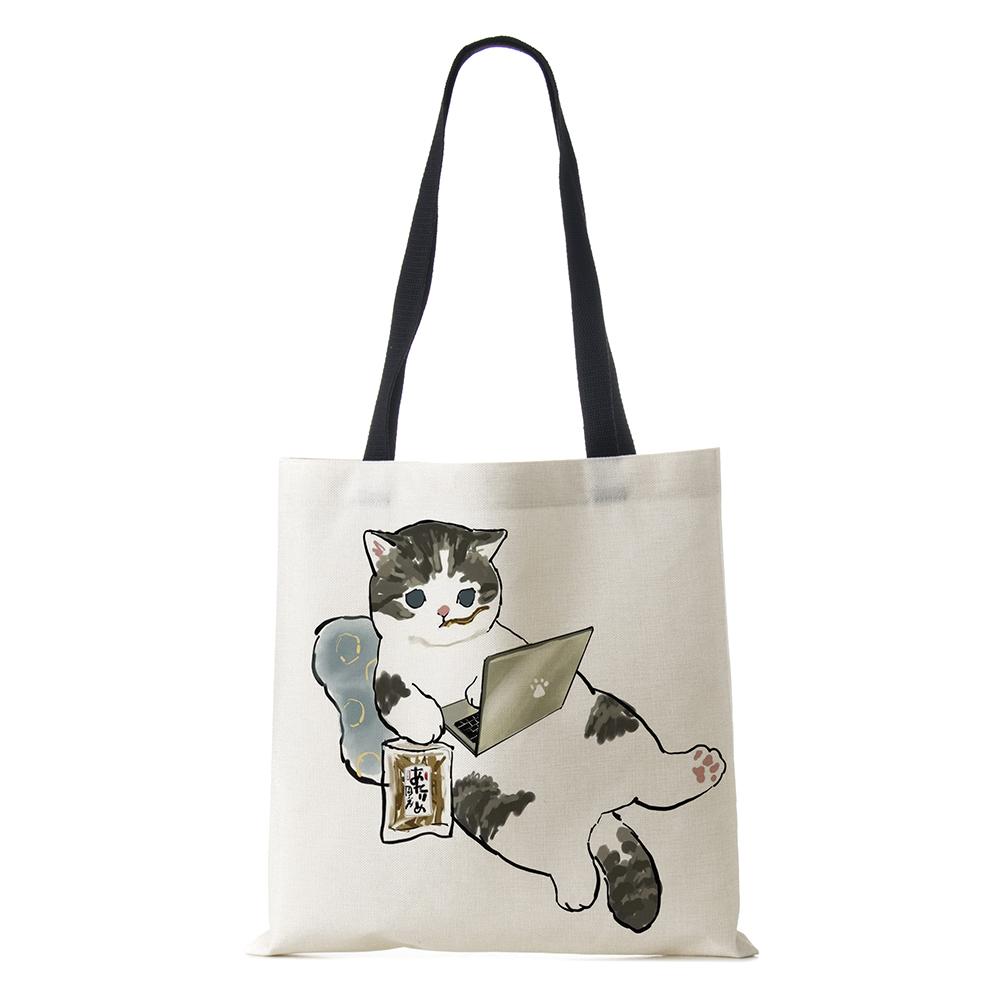 Сумка на плечо с рисунком собаки, винтажная женская многоразовая холщовая сумка-тоут в стиле Харадзюку, Повседневная складная сумка для покупок, 2022 г.