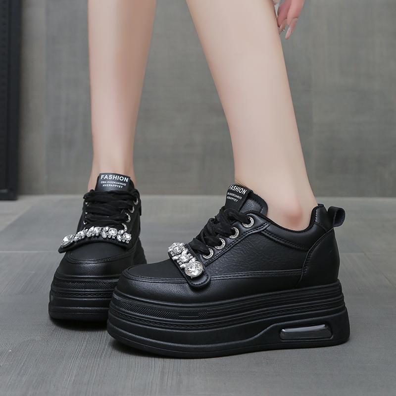 Кроссовки на каблуке 8 см для женщин, платформа-клиновидный каблук из натуральной кожи, женская повседневная обувь, женская обувь для ходьбы, кроссовки-лодочки