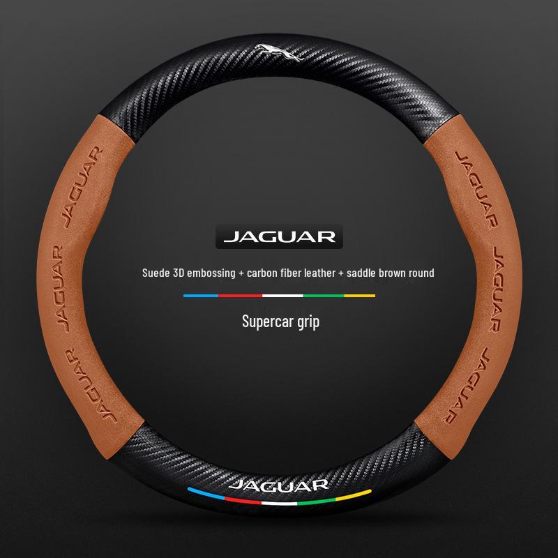 Universal Suede Carbon Fiber Steering Wheel Cover for Jaguar XEL, XFL, F-PACE, XJ – Four Seasons Fit.