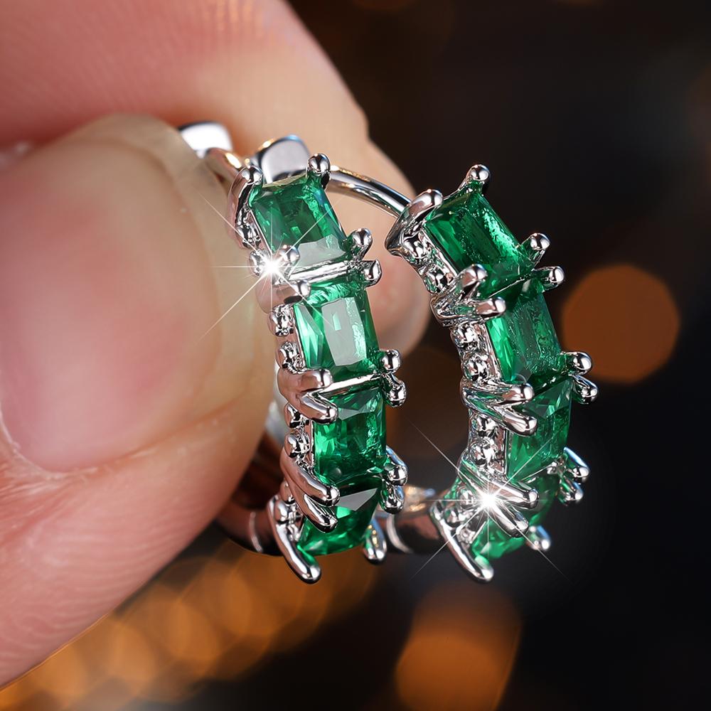 Charming Square Cut Blue Green Rainbow Zircon Hoop Earrings Trendy Ear Accessories Wedding Party Jewelry