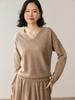 Women's V-Neck Cashmere Knit Pullover Sweater - Hand-Crocheted Loose Fit for Autumn/Winter