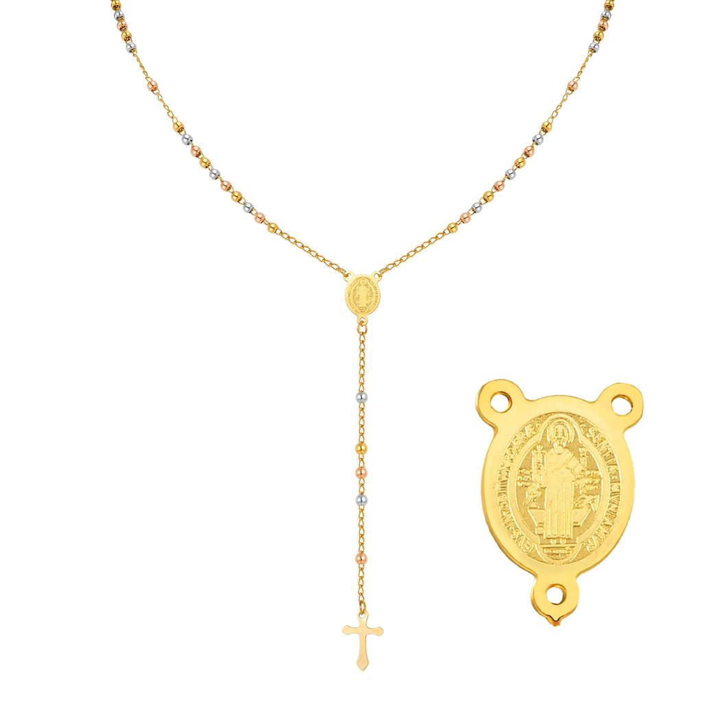 Stainless Steel Rosary Necklace For Wome, Long Chain Virgin Mary Y-shape Gold Plated Catholic Religious Jewelry