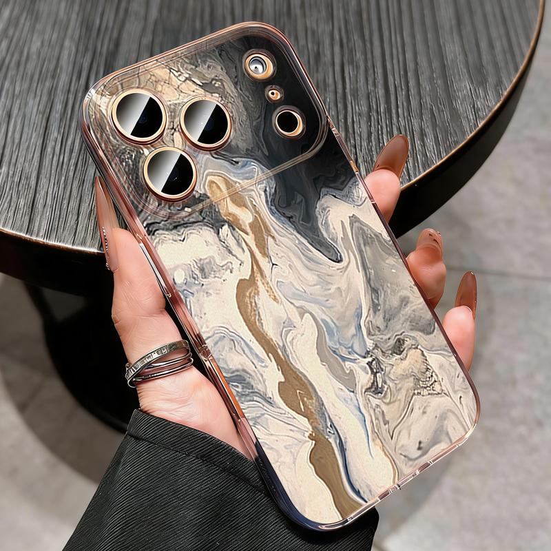 Shockproof TPU Phone Case For iPhone 17 16 Pro 15 14 13 12 Pro Max 11 Transparent Soft Silicone Black Marble Patterned Cover