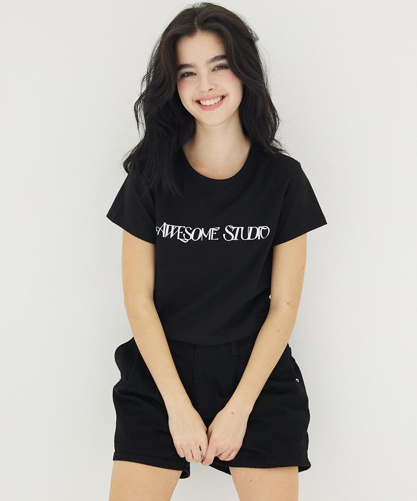 AWESOME STUDIO Awesome Logo Crop Slim Fit Short Sleeve T-Shirt Black