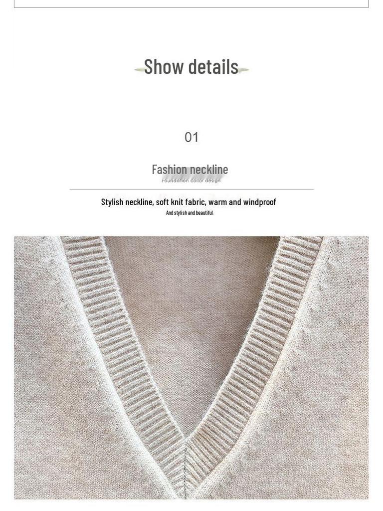 Вязаный женский кардиган без рукавов с V-образным вырезом - Корейский стиль, свободный крой для весны/осени/зимы.