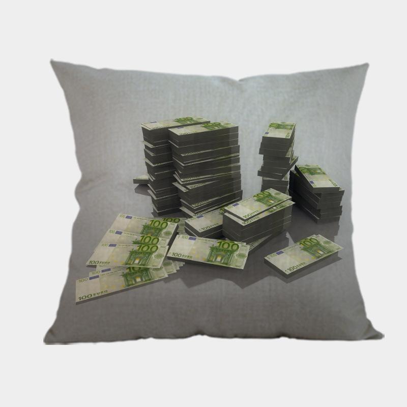 New Us Dollar Decorative Sofa Throw Pillows 18 Inches Square Linen Cotton Money Print Ofiice Chair Seat Cushion Cover Home Decor