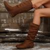 Plum-sized Shoes, Mid-calf Boots, Women's Side Zipper Pleated Boots, Flat Boots