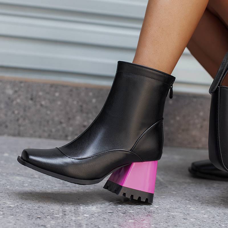 Krazing Pot Полиуретановые осенне-зимние туфли 47 размера 48 Ботинки Челси с каменными металлическими пуговицами и квадратным носком, с молнией, сохраняющие тепло полусапожки