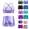2PCS Kids Girls Tankini Outfit Shiny Sequins Tank Top with Bottoms Set Ballet Dance Gym Workout Costume