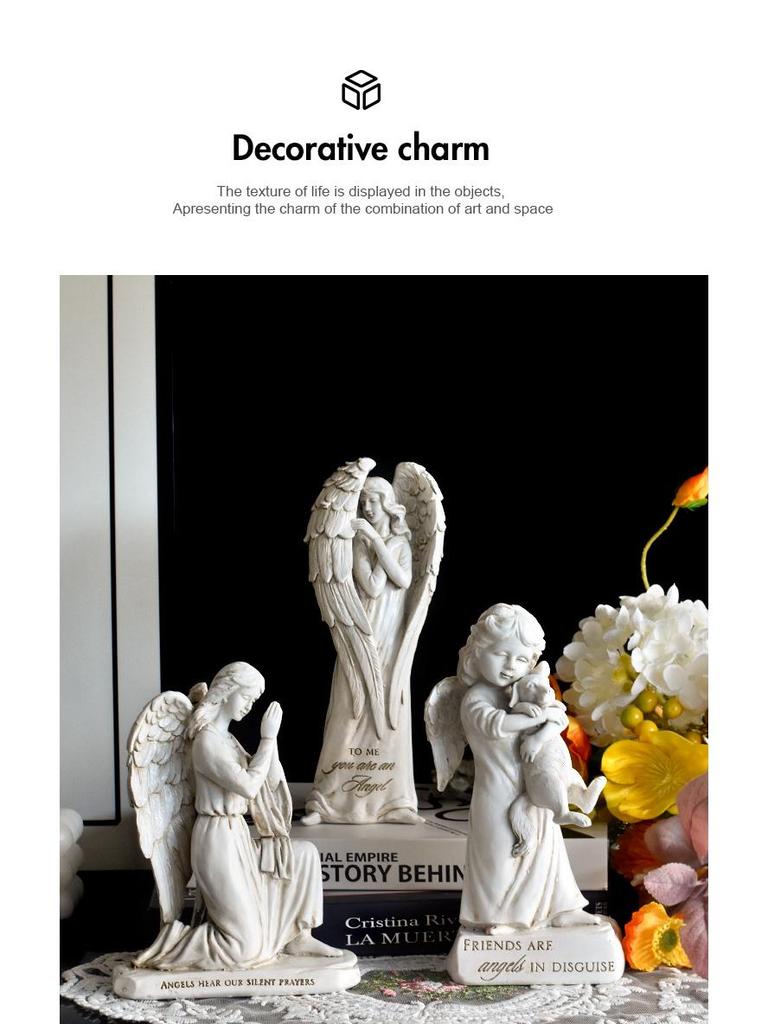 Антикварная состаренная фигурка ангела из смолы для декора дома или офиса