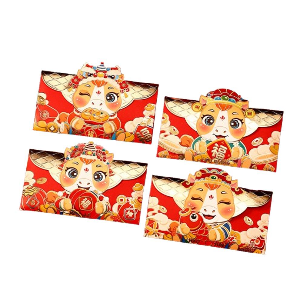 4 шт. Мультяшный Новогодний конверт для денег, Бумажное рукоделие, Смешанный узор, Мешочек для удачи, Благословение, Утолщенный, 2026 год Лошади, Красные карманы