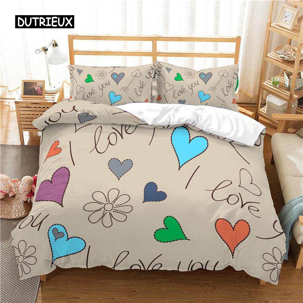 3D Love Heart Duvet Cover Microfiber Romantic Love Affection Theme Bedding Set King Full For Kids Teen Valentines Day Room Decor
