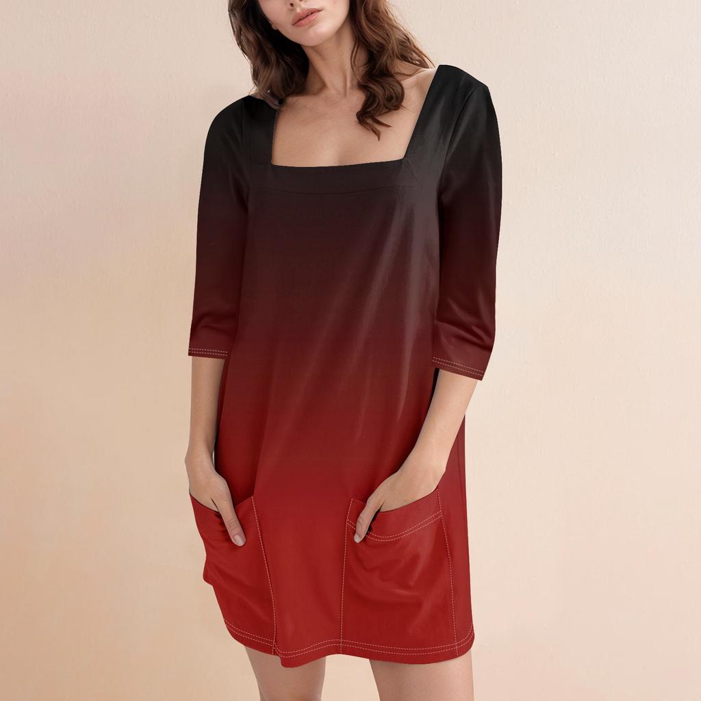 Женское модное повседневное короткое платье с квадратным вырезом и рукавом 3/4