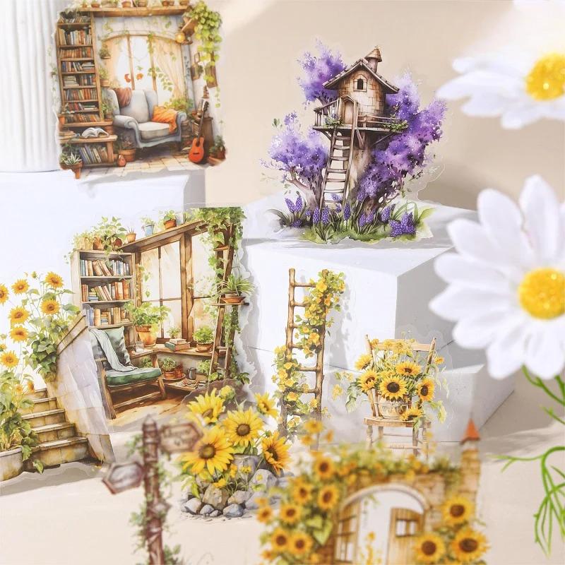 30 Sheet Beautiful Garden Themed Stickers Elegant Garden Scenes for Hand Account Decoration Scrapbook Collage