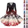 Women's Casual Fashion Christmas Printed Long Sleeve V-Neck Sexy Pocket Dresses
