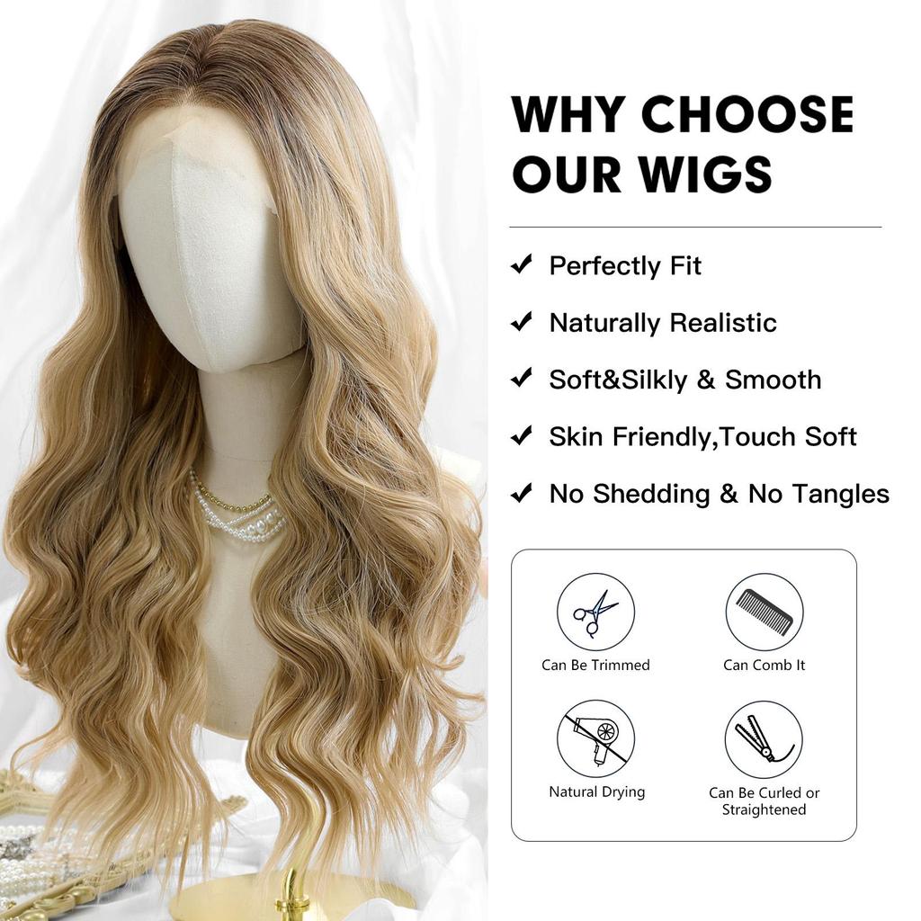 ALAN EATON Синтетический женский парик на шнурке 13x4, длинные волнистые парики, светлый цвет, на каждый день, для вечеринок, высокая плотность, термостойкие волосы