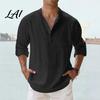 Comfortable Pullover Alternative Men Casual Shirt Tops Stand Collar Quarter Buttons Solid Color Breathable Tops for Summer Vacation Daily Wear