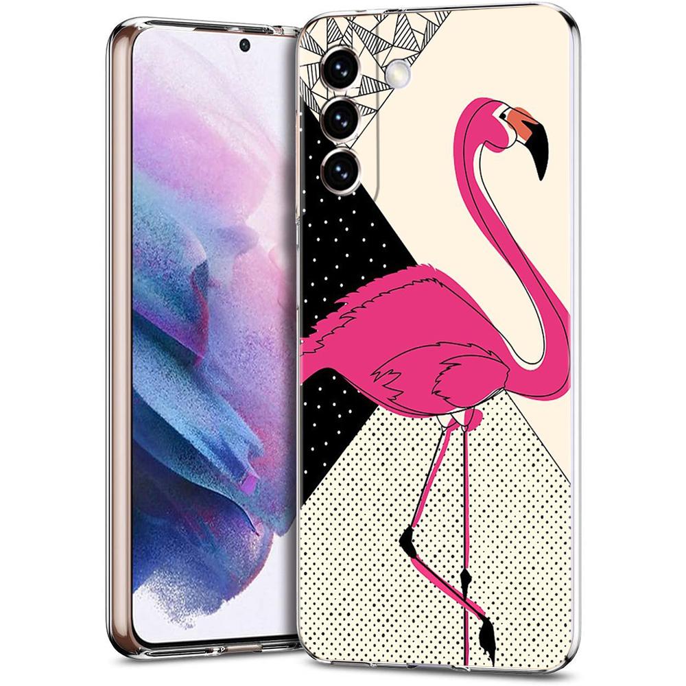 Чехол для телефона Samsung Galaxy S24 Ultra S23 FE S22 S20 S21 5G S10 S9 Plus S10E S8 Мягкий Прозрачный милый Розовые Фламинго лист Чехол