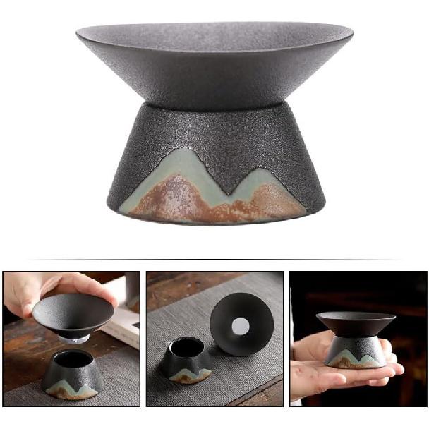 Kung Fu Tea Utensils - Ceramic Tea Cup Infuser with Mesh Sifter & Strainer for Single Serve or Teapot