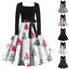 Женские рождественские повседневные модные винтажные платья с квадратным вырезом и длинными рукавами с принтом