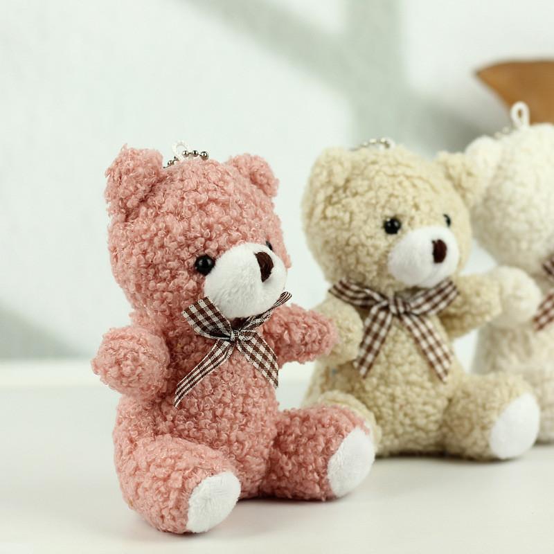 Cute Brown Plush Teddy Bear Keychain Soft Coral Fleece Adorable Keyring For Gifts
