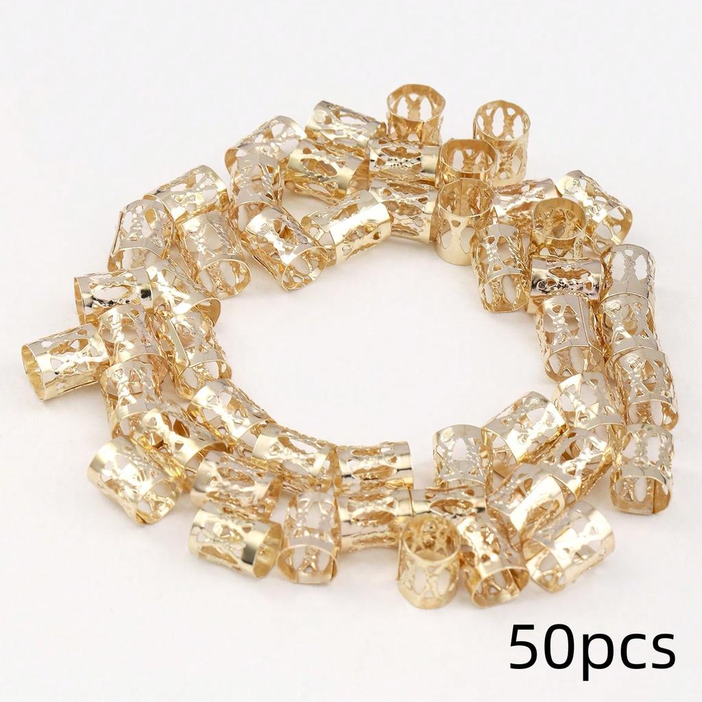 50 шт. Металлические полые кольца для волос, аксессуары, бусины, кольца для косичек, заколки, дреды, плетение волос, металлические манжеты, украшения