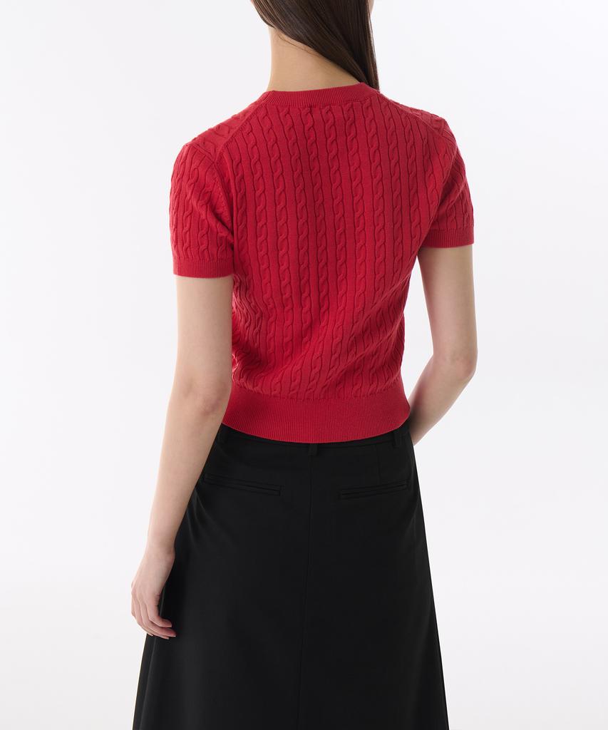 MUSINSA STANDARD WOMAN Женский вязаный топ с круглым вырезом и коротким рукавом, косичка [Красный]