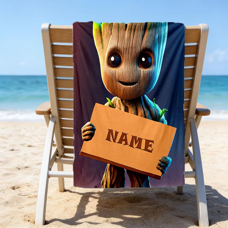 1pc Groot Beach Towel with Custom Name, Beach/Swimming/Bath/Picnic/Camping Towel, Suitable for Seaside Beaches