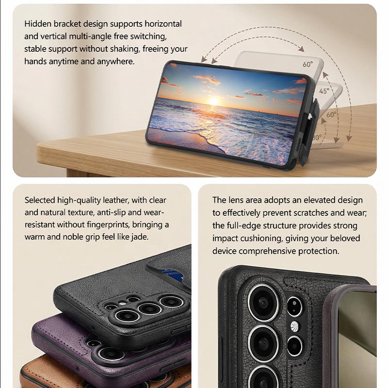Винтажный кожаный чехол для Samsung Galaxy S26 Ultra S25+ plus S24 S23 A15 A16 A54 A55 A56 С кармашком для карт и подставкой