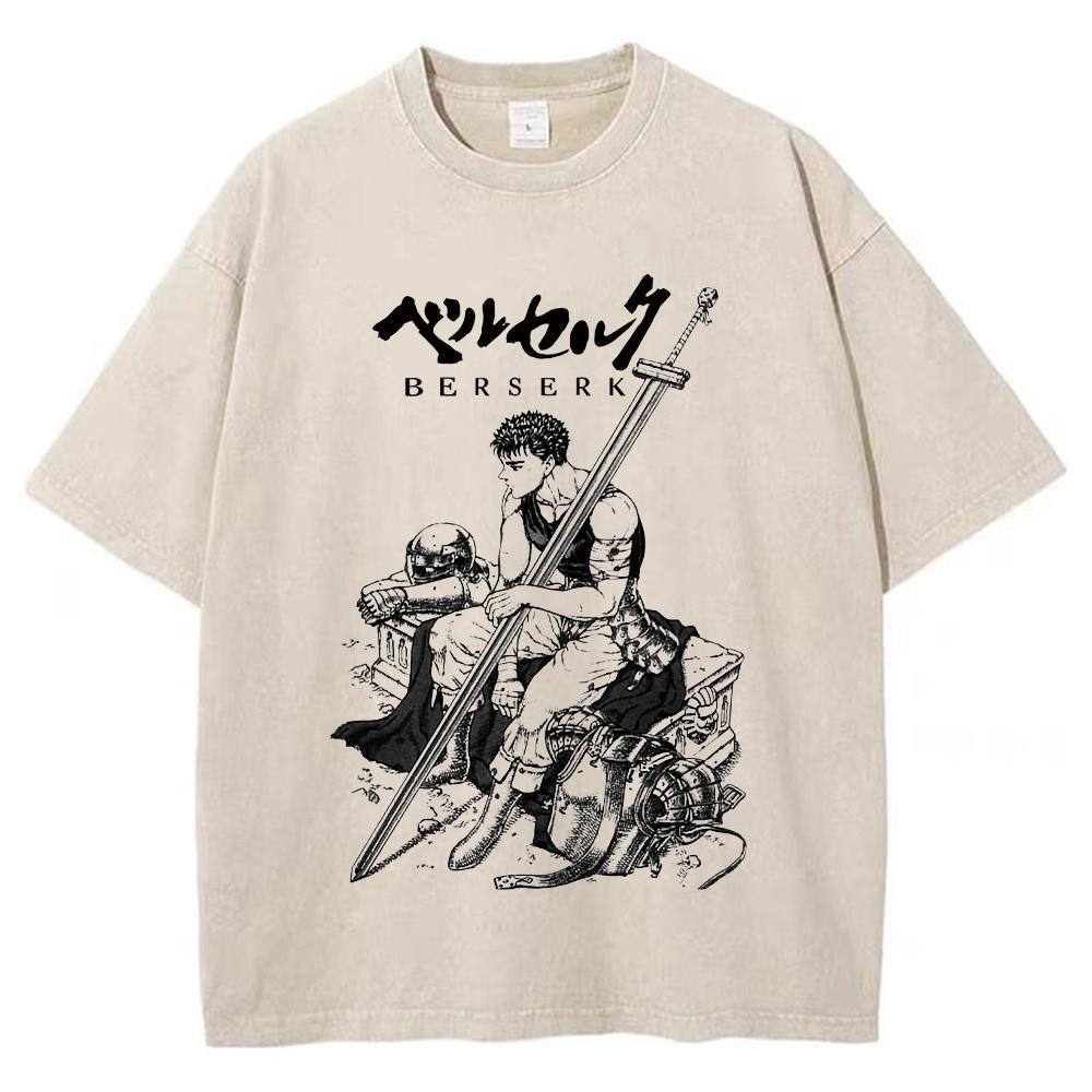 Футболка аниме Berserk Guts Acid в стиле ретро с винтажным принтом, мужская повседневная футболка с коротким рукавом из хлопка Harajuku, унисекс