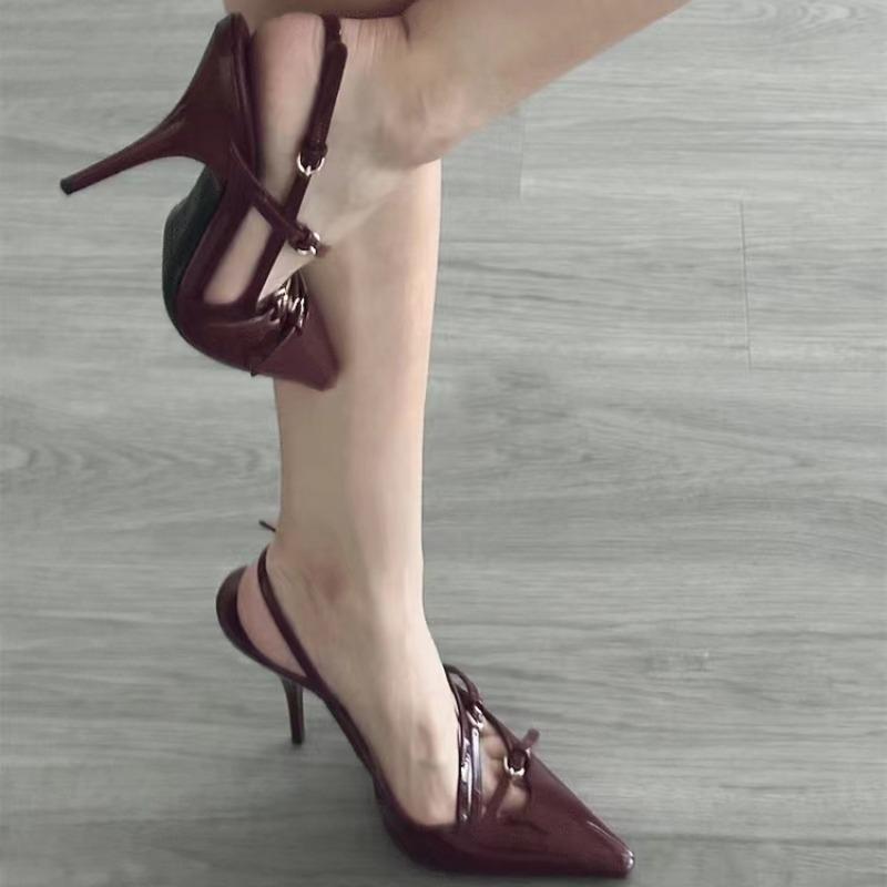 Женская мода Baotou высокие каблуки осень новые остроносые неглубокие лакированные кожаные босоножки с пряжкой на ремне