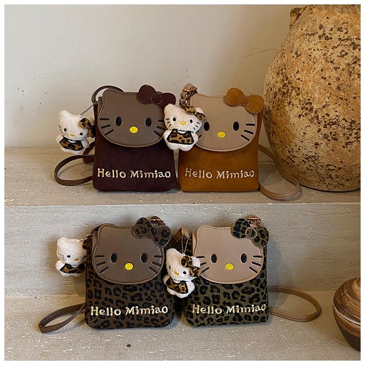 Korean Leopard Print Suede Mini Crossbody Bag - Cute Cat Flap Shoulder Bag for Women