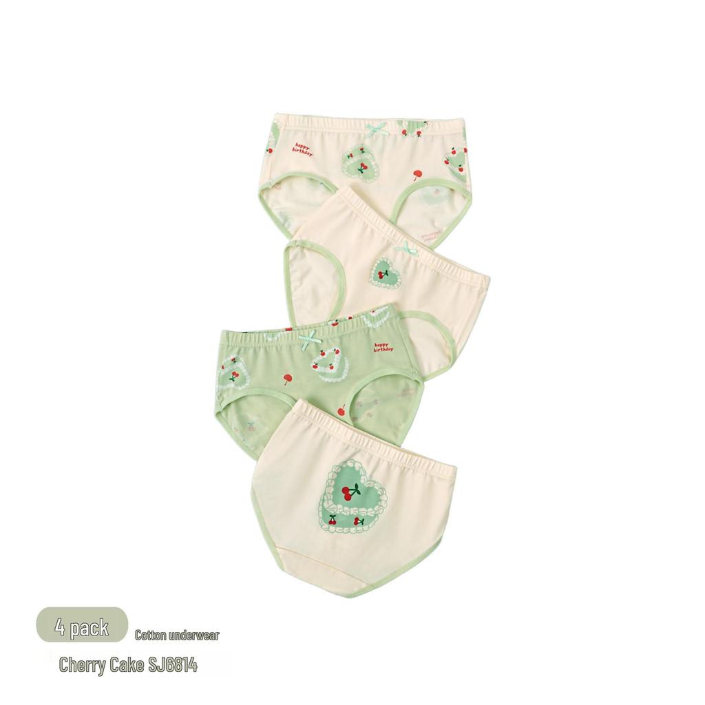 "Girls' Cute Cartoon Print Cotton Underwear - High Elastic, Antibacterial, Breathable Briefs for Older Kids"