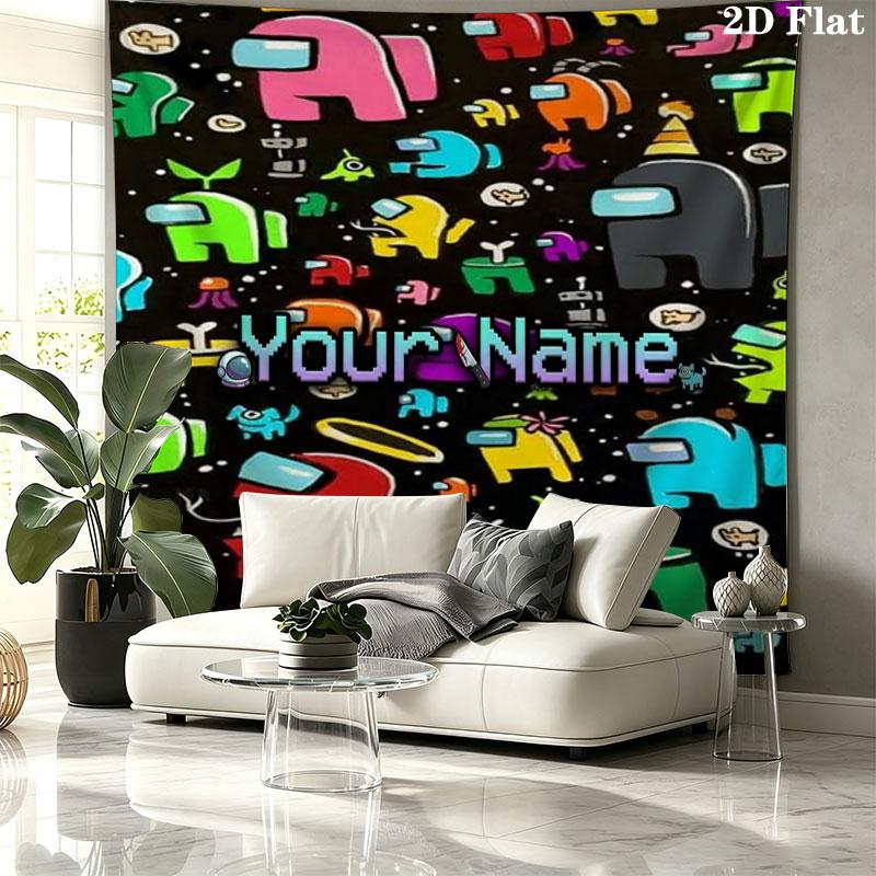 Among Us Custom Name Wall Tapestry Aesthetic Wall Hanging Printed Fabric Blanket Decorative Tapestries for Bedroom Living Room Home Decor