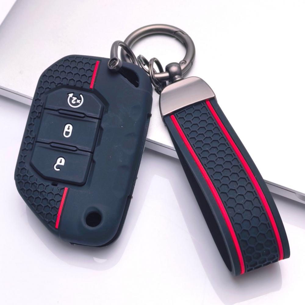 Силиконовый чехол для брелока с соответствующим брелоком, совместимый с Jeep Wrangler JL Gladiator JT 2018 2019 2020 2021 2022 2023, 3-кнопочный умный ключ-дистанционное управление