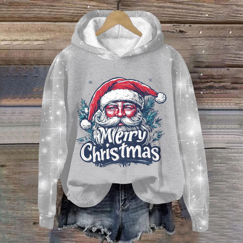 Женская модная толстовка с капюшоном и глубокими рукавами с рождественским принтом