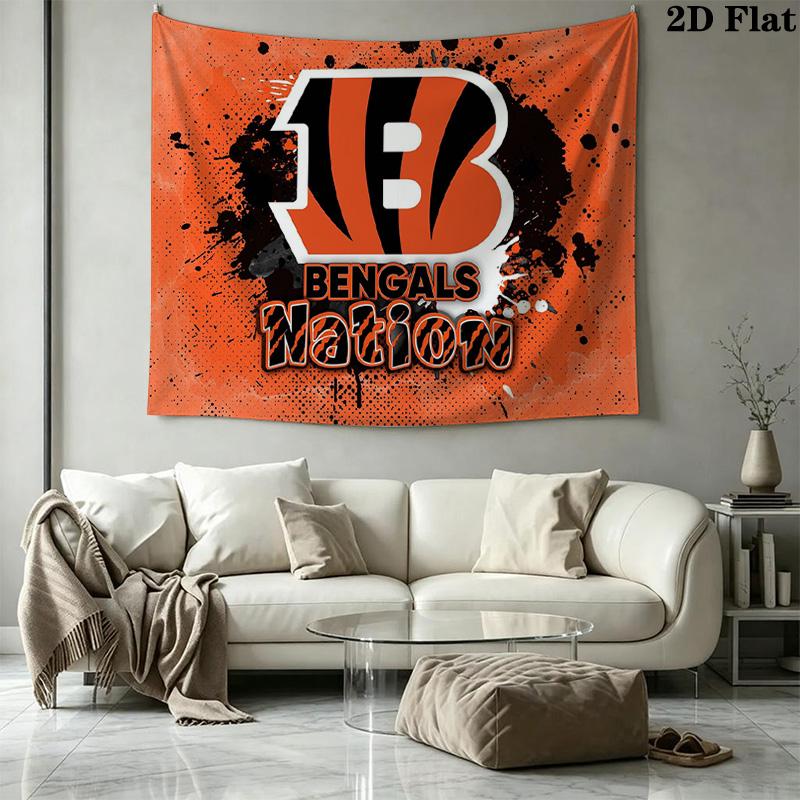 Cincinnati Bengals Logo Wall Tapestry Aesthetic Wall Hanging Printed Fabric Blanket Decorative Tapestries for Bedroom Living Room Home Decor