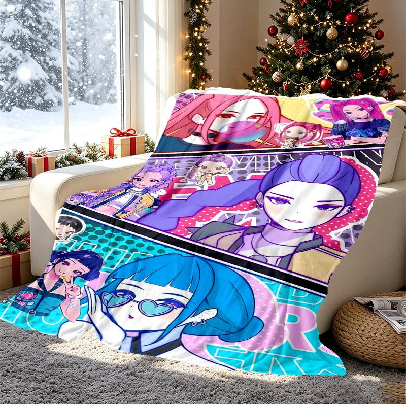 KPop Demon Hunters Pattern Blanket for Home Decoration, Bed, Sofa, Car Travel, Camping, Suitable for All Seasons, Birthday Christmas Gift