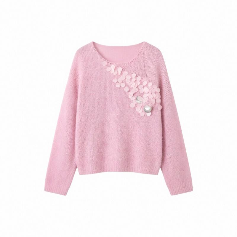 French Sequin V-Neck Knit Sweater: Versatile, Soft, and Fluffy Women's Top