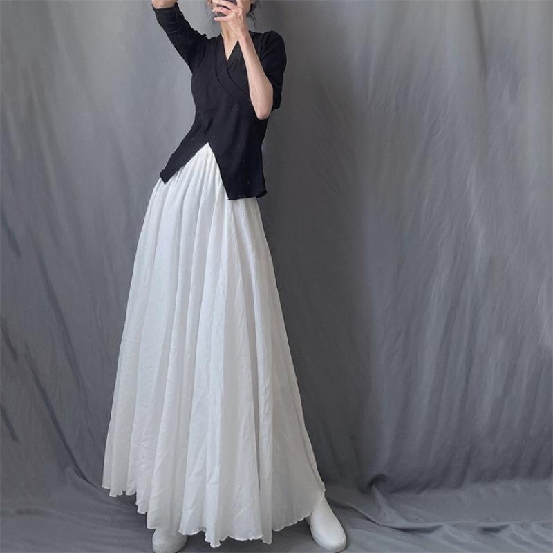 Минималистская хлопковая и льняная супердлинная струящаяся юбка, эластичная, с высокой талией, длинная юбка-сюрприз, юбка для путешествий и фотографий, женская юбка