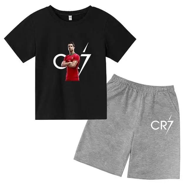 Kids Fashion Summer CR7 Sports Suits 3-14 Years Boys Girls 2pcs Casual Short Sleeve T-shirts+Pants Sets Children Idol Clothes