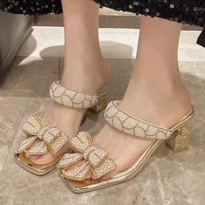 Модная женская обувь 2024 года, модные туфли с открытой пяткой, женские тапочки, летнее платье с квадратным носком и бантом, туфли на толстом каблуке, тапочки большого размера Zapatos