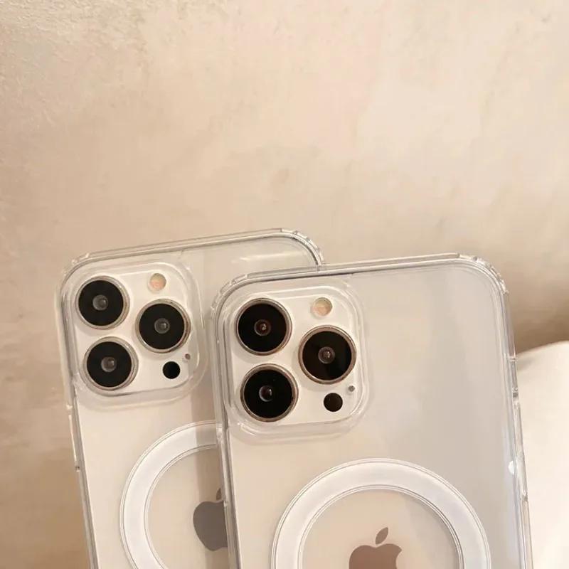 Для Magsafe Магнитный Беспроводной Зарядки Чехол Для Телефона Для iPhone 16 15 14 13 12 11 ProMax mini X XR XS 7 8Plus Прозрачный Чехол