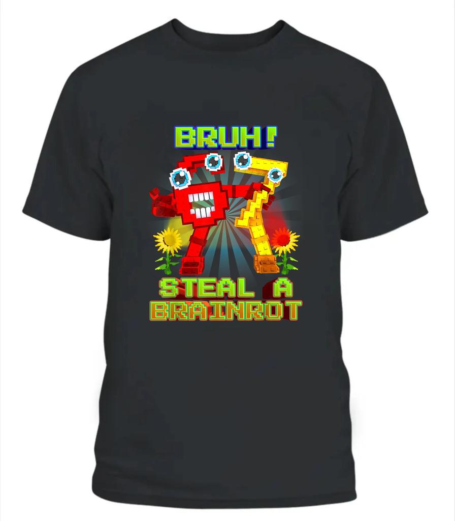 SpringSummer New Mens and Womens Bruh 67 Meme Steal A Brainrot Pixel Pattern Printed Cotton Casual Short Sleeve Tshirt