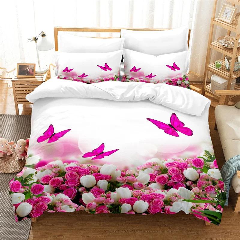 Butterfly pattern bedding set 3D digital printing fashion design decoration king size set three-piece set