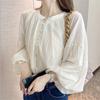 Autumn Vintage Lantern Sleeve White Chiffon Shirt Women Fashion New Elegant Loose Blouse Women Button Up Round Neck Female Blouses 24586